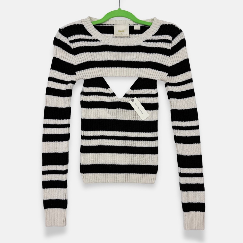 Maeve Anthropologie Striped Sweater Shrug 2-Piece Set Black White XS NWT Preppy
